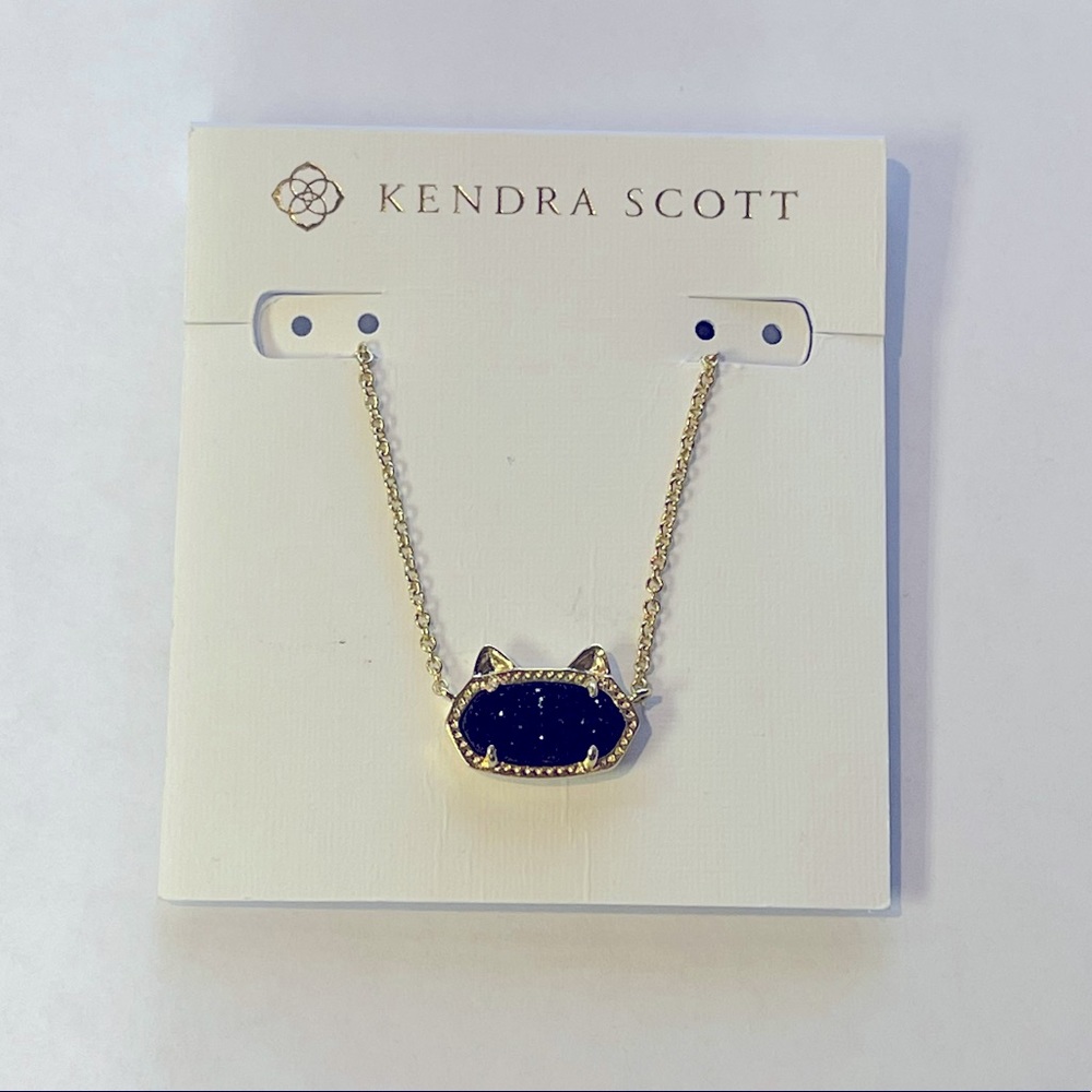 KENDRA SCOTT ELISA Cat Pendant - Gold/Black drusy perfect condition NWT
